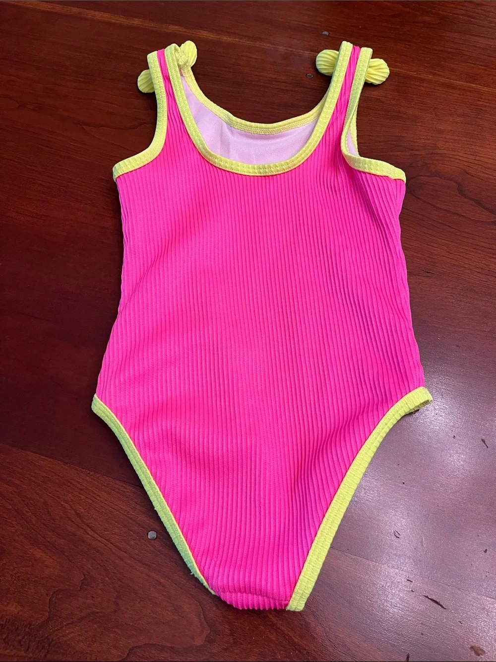 Cat & Jack Hot Pink One-Piece Swimsuit with Yellow Trim